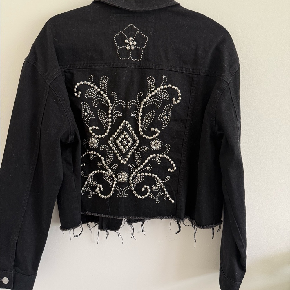 Express Black Denim Jacket with Silver Crystal Embellishment